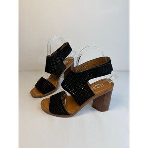 Franco Sarto Sandals Women Size 6.5M Black Suede Ankle Strap Block Heel Shoes